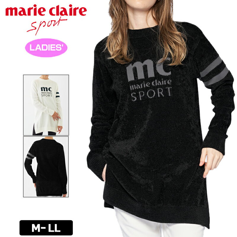 検索用： marie claire マリークレール ブラック 黒 ホワイト 白 ストレッチ ベロア 起毛 ロゴ にっと ニット チュニック せーたー ジャカート リブ りぶ シンプル 無地 トップス ゴルフ レディースウェア レディースウエア レディスウェア レディスウエア ゴルフウェア ゴルフウエア GOLF ロゴ おしゃれ オシャレ ブランド デザイン ゴルフ女子 女子 女性用 レディス レディース WOMENS WOMEN'S ウィメンズ 春 夏 秋 ゴルフ場 ゴルフコース ラウンド プレー メーカー希望小売価格はメーカーカタログに基づいて掲載しています柔らかい手触りのベロアのようなニットを使用したチュニック丈セーター。 織で表現されたロゴがポイント。 サイドにスリットがあり、女性らしさを演出。 腰回りの暖かさはもちろん、体系カバーにもおすすめのアイテムです。 ■素材 本体：レーヨン47％、ナイロン32％、ポリエステル21％ 裾部分：ポリエステル100％ ■洗濯表示 洗濯機で非常に弱い洗濯可能(液温30度以下)/ダンブル乾燥禁止/漂白剤使用禁止/アイロン仕上げ禁止 ■特記事項 ※カラーホワイトには多少透け感があります。 ※お使いのコンピュータ環境によっては実際の商品とカラーが異なって見える場合があります。
