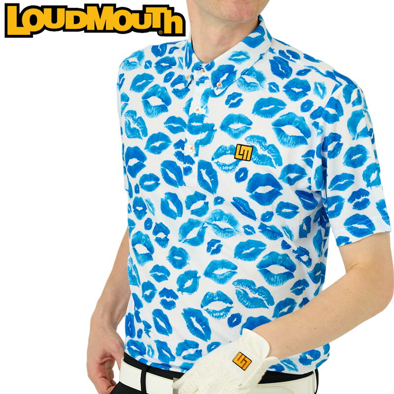 ラウドマウス メンズ ドライ 半袖 ボタンダウン ポロシャツ Turquoise ターコイズ 763607(966) 【メール便発送】【新品】日本規格 3SS2 キッス柄 KISS ゴルフウェア Loudmouth APR2 その1