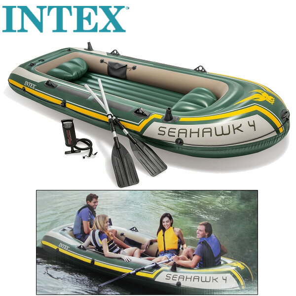 【即納在庫あり】インテックス 4人乗り ゴムボート Seahawk4 シーホーク4 オール ポンプ クッション付き【新品】intex boat set アウトドアマリンスポーツ %off