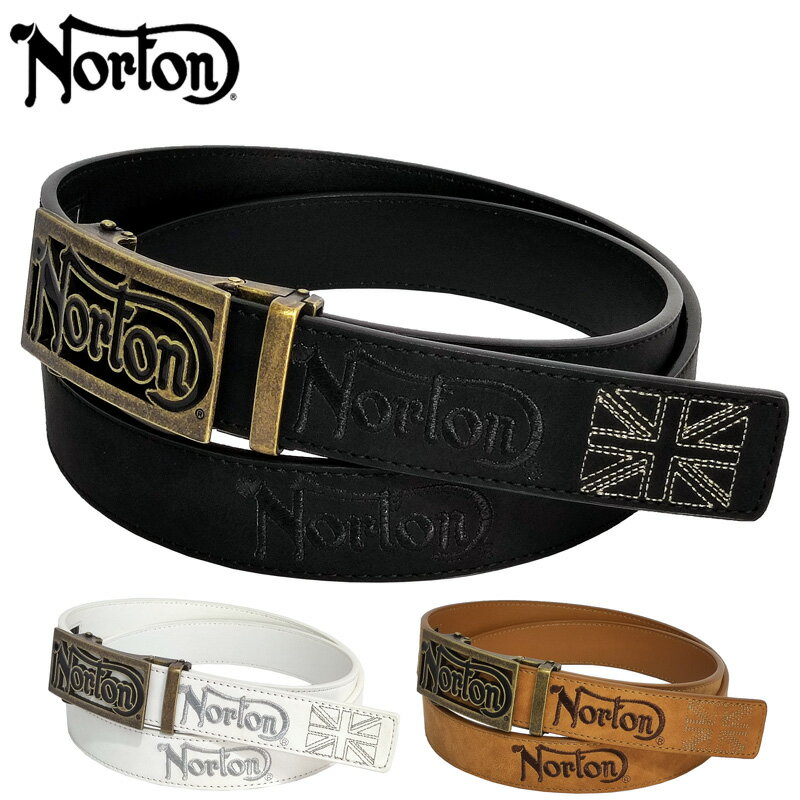 ノートン メンズ ホールレス ベルト ラメ刺繍 242N8102 合成皮革 Norton 【新品】TAAR メンズウェア ロゴ ステッチ JUN3