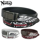 ノートン メンズ ホールレス ベルト 243N8102 刺繍 レザー Norton 【新品】TAAR 穴無しベルト ビッグバックル ロゴ メンズウェア OCT1