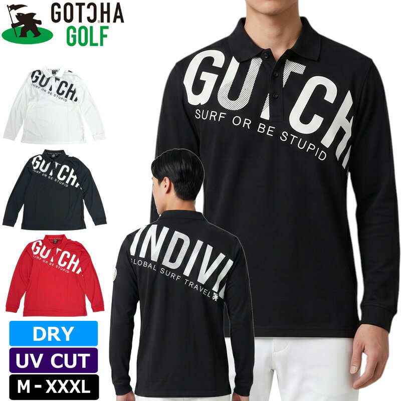 ガッチャゴルフ 2026 メンズ 長袖 ポロシャツ 吸汗速乾 UVカット ビッグロゴ 261GG1200 GOTCHA GOLF メール便発送【新品】26SS ドライ ロングスリーブ ゴルフウェア トップス MAR1