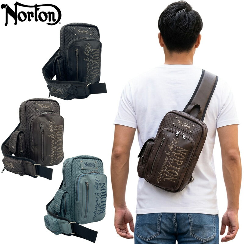 ノートン 2026 メンズ レザーボディバッグ 編み込み 2way ワントーン刺繍 262N8500 Norton【新品】26SS スリングバッグ 肩掛けバッグ MAY3
