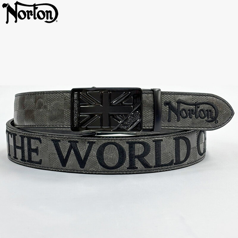 Other - ノートン メンズ ホールレス バックルベルト チェッカーフラッグ柄 ロゴ刺繍 同色加工 253N8101 Norton 【新品】UCBR 穴無しベルト ビッグバックル