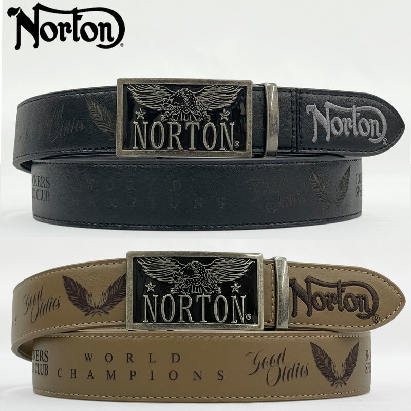 樂天商城 - ノートン 2026 メンズ ホールレス バックル レザーベルト 刺繍ロゴ イーグル 262N8100 Norton 【新品】26SS PU 鷲 わし 穴無しベルト MAY1