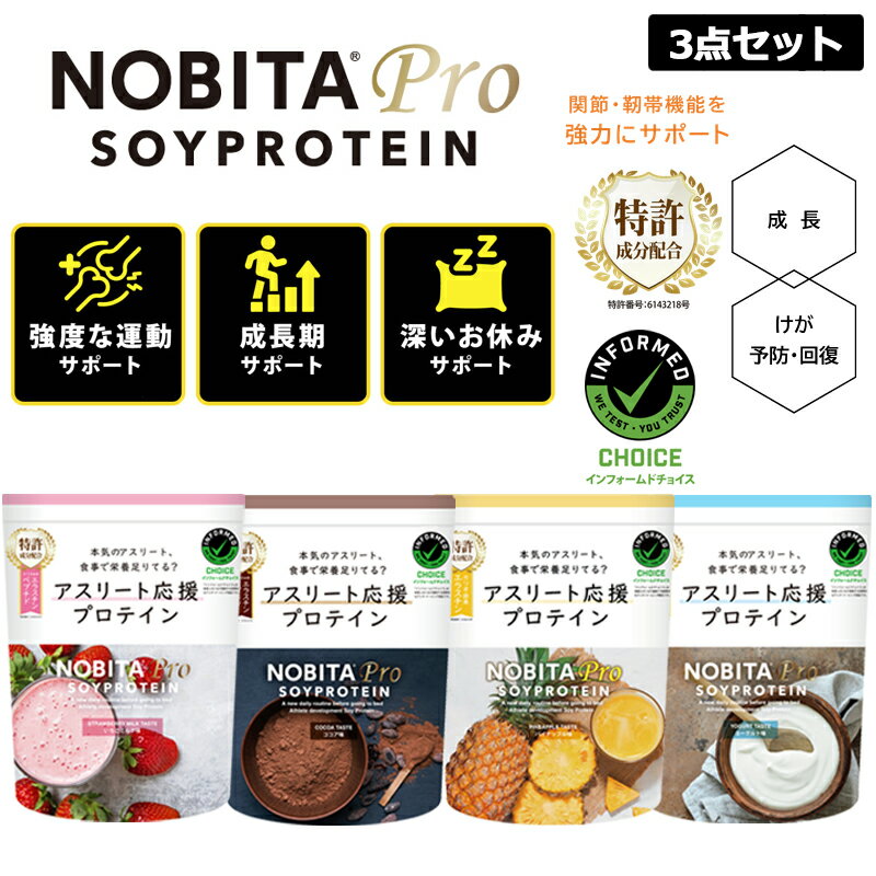 【選べる3点セット】NOBITA PRO ノビタ プロ ソイプロテイン 成長 ケガの回復 予防 内容量 750g 全4フ..