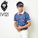 V12 ゴルフ ヴィ・トゥエルヴ メンズ MULTI STAR 半袖ポロシャツV121810-CT08 78/ネイビー 春夏秋8SS1 ゴルフウェ ア半そで トップス マルチスター 星柄 おしゃれ ブランド V12 GOLF