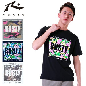 【メール便発送】RUSTY ラスティ メンズ 半袖ロゴTシャツ ボタニカルプリント 918502【新品】18SS マリン スポーツウェア トップス 半そでシャツ 男性用 紳士用 フィットネス ビーチ %off