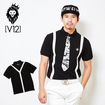 【9月4日20時〜7日間限定★10%offクーポン】V12 ゴルフ ヴィ・トゥエルヴ メンズFAKE TIE 半袖ポロシャツ V121910-CT02 19/ブラック【新品】19SS ゴルフウェア 半そで トップス フェイクタイ CAMO カモ 迷彩柄 おしゃれ ブランド V12 GOLF