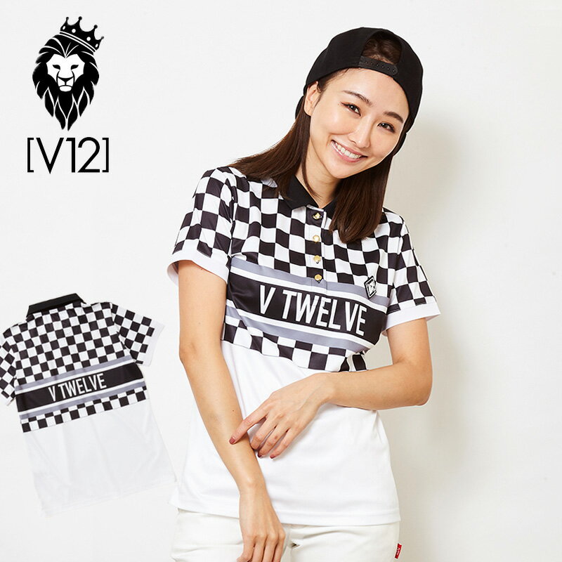 V12 ゴルフ ヴィ・トゥエルヴ レディース VIOR Checker Flag 半袖ポロシャツ V121910-CT13 19/White×Black 9SS1 Checker Flag 春夏 ゴルフウェアレディス トップスチェッカーフラッグ おしゃれ ブランド