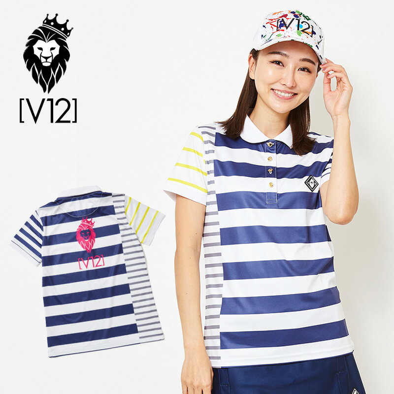 Rakuten - V12 ゴルフ ヴィ・トゥエルヴ レディース CRAZY BORDER 半袖ポロシャツ V121910-CT20 78/Navy 春夏秋【新品】ZAAQ ゴルフウェア レディス半そで トップス クレイジーボーダー おしゃれ ブランド V12 GOLF