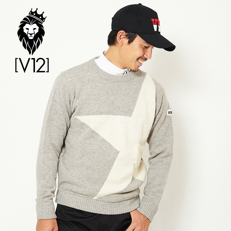 V12 ゴルフ ヴィ・トゥエルヴ メンズ BIG STAR KNIT セーター V121920-KN05 15/Gray 秋冬【新品】19FW ゴルフウェア トップス アウター 星柄 ビッグスター おしゃれ ブランド V12 GOLF