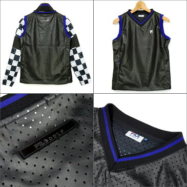 フィラゴルフ レディース フェイクレザー ベスト + チェック柄 フルジップ ジャケット セット 790207 FILA Golf 春秋冬【新品】20FW ゴルフウェア トップス フィラ ゴルフ NOV1