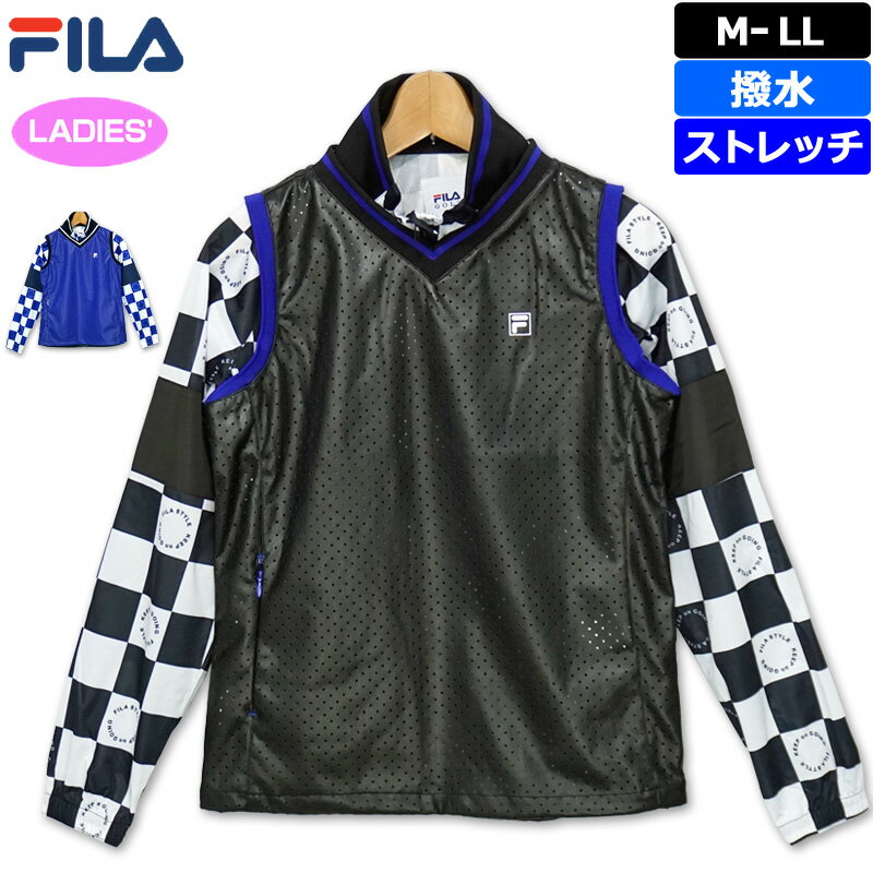 【SALE特価】フィラゴルフ レディース フェイクレザー ベスト ＋ チェック柄 フルジップ ジャケット セット 790207 FILA Golf 春秋冬【新品】20FW ゴルフウェア トップス フィラ ゴルフ