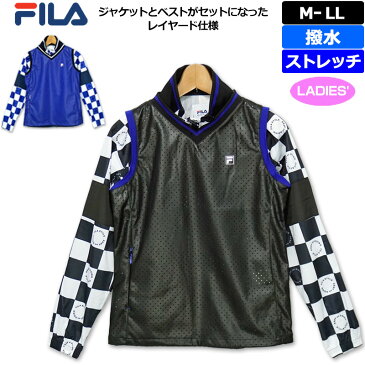 フィラゴルフ レディース フェイクレザー ベスト + チェック柄 フルジップ ジャケット セット 790207 FILA Golf 春秋冬【新品】20FW ゴルフウェア トップス フィラ ゴルフ NOV1