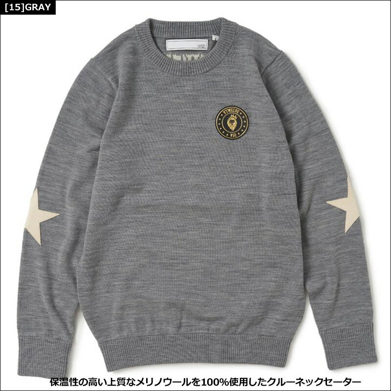 V12 ゴルフ レディース クルーネック セーター V122120-KN02 STAR ELBOW KNIT ヴィ・トゥエルヴ 【新品】21FW ゴルフウェア アウター トップス 星柄 Star V12 GOLF SEP3