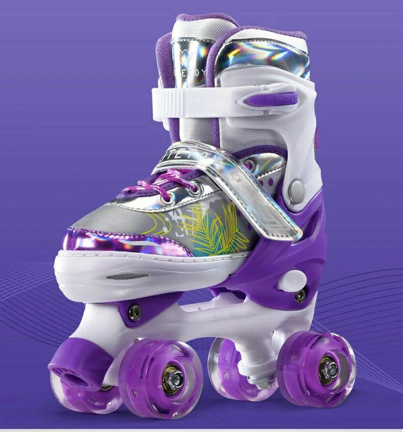 インラインスケート 初心者向け ローラーシューズ キッズ ローラースケート ローラーシューズ 安全 通気性 キッズ 子ども 女の子 虹 ユニコーン 全発光 サイズ調整可能 パープル/ピンク/ブルー 2