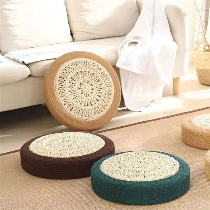 ラウンドクッション 座禅を組む 藤編 草編 直径40/50/60cm 高さ6/10cm フロアクッション クッション 大きい インテリア 円形クッション 蒲団 丸型 畳 座布団 丸座布団 和室 ギャザー チェアクッション 床 座る 座れる 椅子 腰掛 おしゃれ