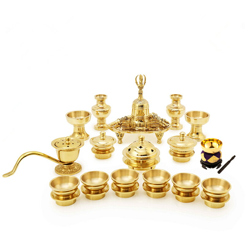 密教法具 前具 一面器 六器一組 仏器一対 華瓶一対塗香器 洒水器 金剛鈴 金剛盤 火舎香炉 五鈷杵 三鈷..