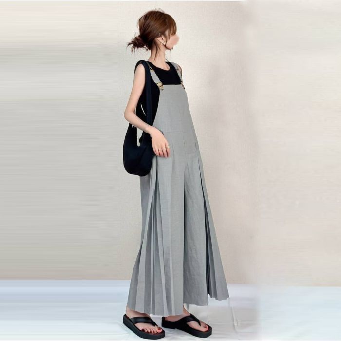 【新発売記念価格！】プリーツサロペット レディース オールインワン ロングパンツ ワイドパンツ オーバーオール ガウチョパンツ 夏服 カジュアル ゆったり 可愛い 体型カバー オシャレ 大人 切り替え キャザー 春 夏
