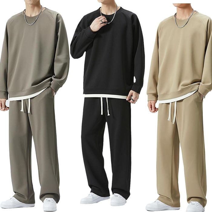 【P5倍！4780円→実質4541円 11/15 23:59まで】秋服 上下セット メンズ ジャージ スウェット 上下 メンズ セットアップ 無地 おしゃれ 春 秋 部屋着 長袖 ゆったり フェイクレイヤード(4)