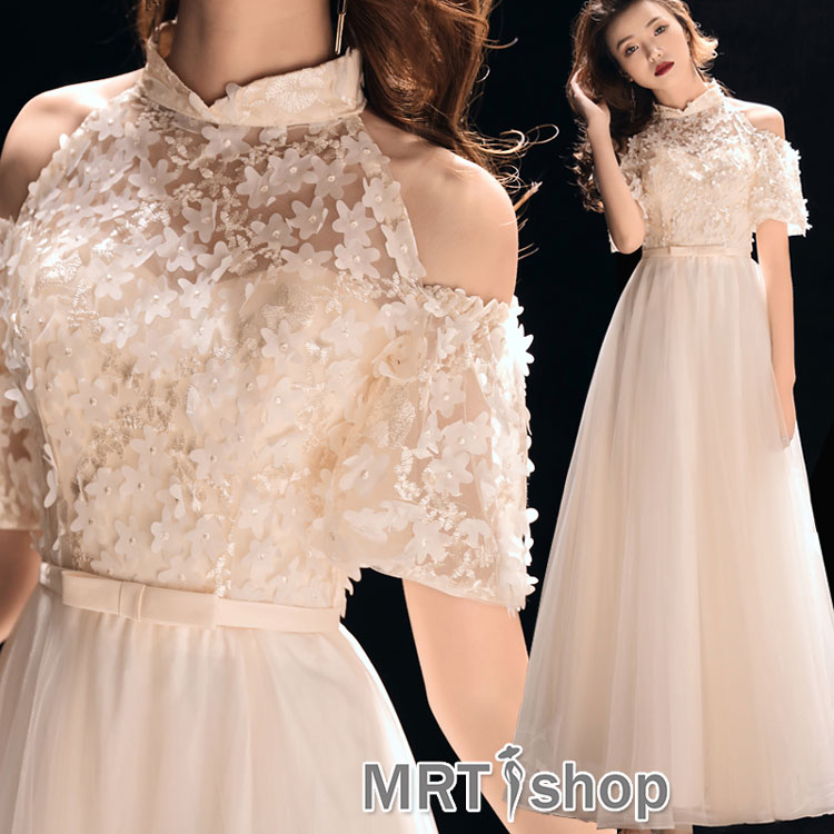 演奏会ドレス　フォーマル ピアノ発表会 ドレス　チュールドレス パーティードレス フォーマルドレス　花嫁　花びら　ロングドレス ウェディングドレス　結婚式 花嫁　二次会 2次会 お呼ばれ 謝恩会