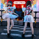 【P10倍→実質4,392円】【2点セット】派手 ダンス衣装 キッズ セットアップ 2点セット へそ出し 女の子 半袖 ショート丈トップス チアガール チアダン...