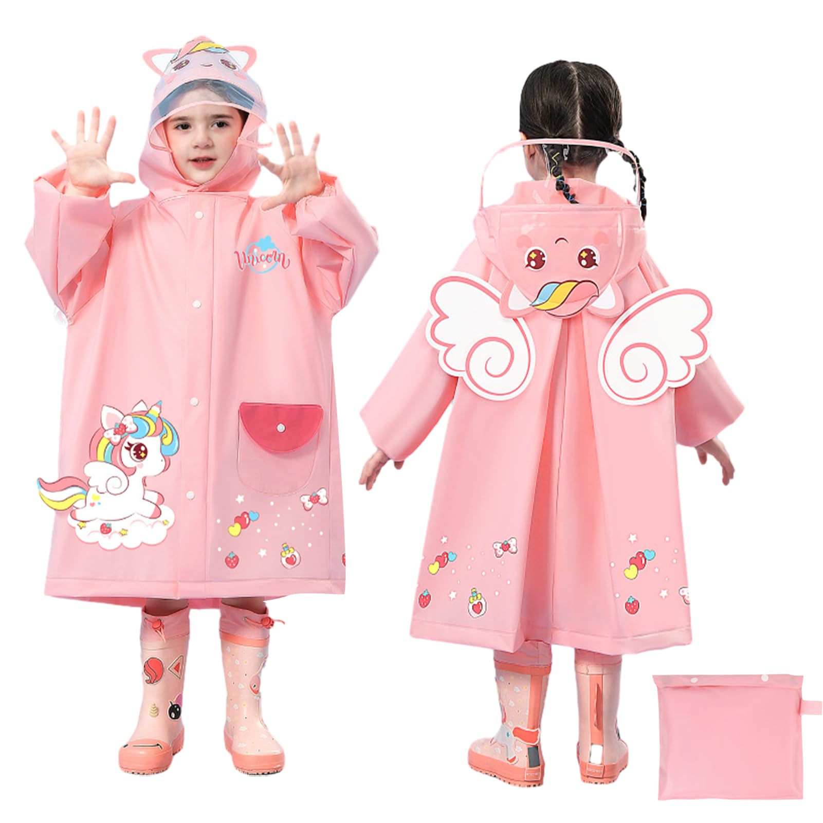 【P10倍→実質2,277円】レインコート キッズ レインポンチョ 可愛い レインウェア 子供 カッパ 雨合羽 雨具 男の子 女の子 小学生 ランドセル対応 防水 幼稚園 通学 通園 雨対策 収納袋付き 恐竜 ユニコーン ウサギ 宇宙飛行士 4色展開