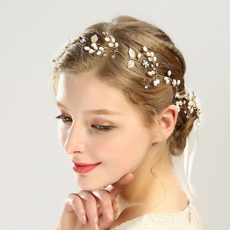 sunlightの【店長おすすめ】2tyoe選べる カチューシャ Uピン ヘアアクセサリー リーフ ヘッドドレス 花冠 かんざし 和装 浴衣 ヘアアクセサリー 結婚式 花嫁 卒業式 写真 パーティー ウェディング ヘアクリップ かわいい おしゃれ プレゼント パール 手作り 髪飾り｜アングル2