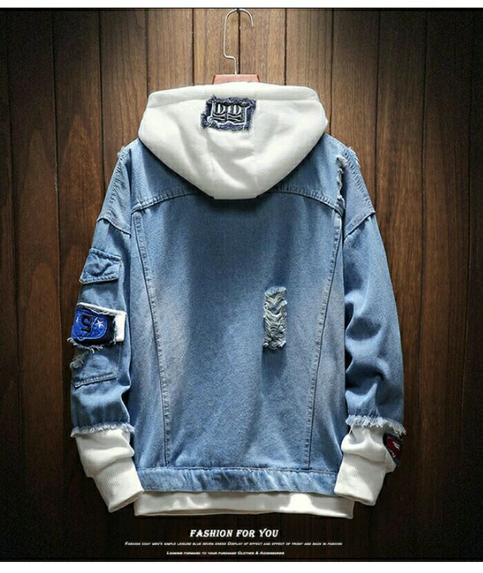 【P10倍→実質4,657円】S-3XL デニムジャケットメンズ 春 秋アウターダメージ加工 メンズ gジャンデニムパーカーメンズ 重ね風 フード付き アウター ヒップホップ ストリート コート 原宿風 秋冬服 大きいサイズ カジュアル S M L 2L ウィンテージ感 オーバーサイズ