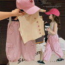 【P10倍→実質2,537円】セットアップ キッズ 夏 ベビー服 女の子 tシャツ 綿 上下セット トップス ボトムス 長ズボン ジュニア カーゴパンツ スポー...