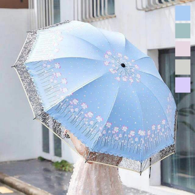 【50%OFFクーポン】折りたたみ傘 レディース 花柄 日傘 雨傘 晴雨兼用傘 完全遮光 遮熱 プリント 折り畳み 折りたたみ傘(3つ折) 傘袋付き オシャレ 可愛い 女性用 8本骨 おしゃれ かわいい きれいめ 5色 レース UVカット 紫外線対策