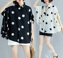 【店長おすすめ】ゆったりトップス シフォン ブラウス シャツ ドット柄 ドルマンスリーブ シンプル シャツ カジュアル 水玉 半袖 シャツ