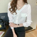 【店長おすすめ】ブラウス レディース 春 秋 長袖 シフォン トップス おしゃれ vネック 韓国風 大人 ゆったり