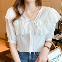 【店長おすすめ】ブラウス レディース 40代 春夏新作 オシャレブラウス レースVネック パフスリーブブラウス 大人上品 通勤OL ゆったり シャツ30代 白シャツ 半袖トップス