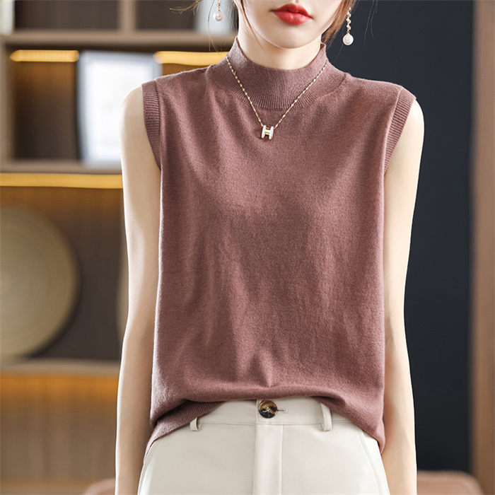 【店長おすすめ】トップス レディース ノースリーブ WOOL ウール 薄手 キャミソール タンクトップ キレイめ 肌着 細見え効果あるリブニット 柔らかい ストレッチ性 シンプル インナー ゆったり ルームウェア 20代30代40代50代 ハイネック 無地 通勤 カットソー