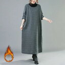 【期間限定 4,707円!6/4まで】ワンピース 秋冬 レディース ロングワンピース Aライン 大人 アシンメトリー 中綿 厚手 カジュアル ワンピ 長袖 大きいサイズ 体型カバー ゆったり ナチュラル シンプル ハイネック 無地 ロング丈 マキシ丈 フレア きれいめ(4)