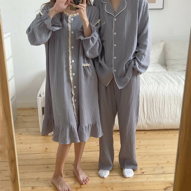 【P2倍！3780円→実質3704円 11/11まで】パジャマ カップル 春秋冬 ペアパジャマ 前開き 長袖 恋人 お揃い ペアルック ワンピース 長ズボン 部屋着 おしゃれ 寝間着 単品売り ルームウェア レディース メンズ