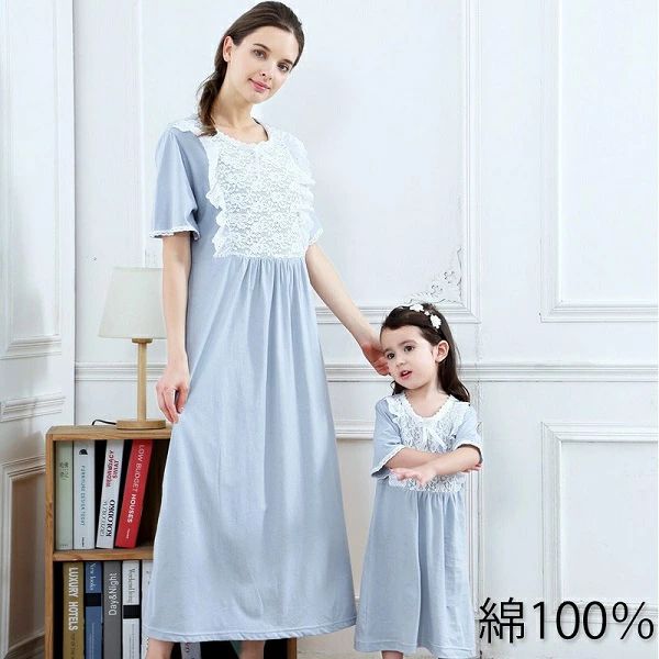 【P5倍！3180円→実質3021円 11/15 23:59まで】夏新作 親子 ママ お揃い レース 姫系 ネグリジェ 女の子..