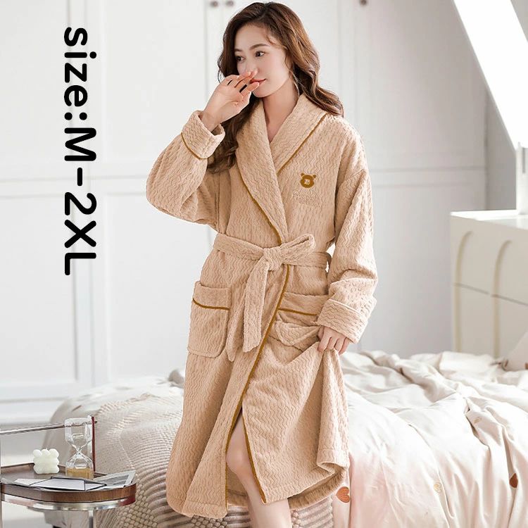 【店長おすすめ】バスローブ パジャマ レディース もこもこ ふわふわ レディースルームウエア きれいめ フランネル 裏起毛 厚手 防寒 ルームウエア 部屋着 寝巻き ホテル用 自宅用 ルームウエア パジャマ あったか ナイトローブ オシャレ
