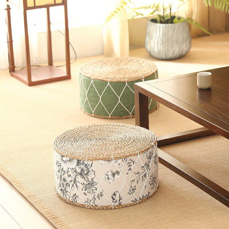 【店長おすすめ】45*30cm わら編み座布団 座布団 藤編 インテリア 円形 丸型 畳 丸座布団 和室 ギャザー チェアクッション スツール ベンチ 椅子 チェア イス 背もたれなし 足置き 脚置き サイドテーブル 腰掛け [2]