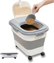 【限定記念価格!】ペットフードストッカー ドッグフード 大容量 猫餌 折りたたみ 密閉保存 防湿 防虫 湿気防止 簡単収納 計量カップ スコップ付き 保存容器 ...