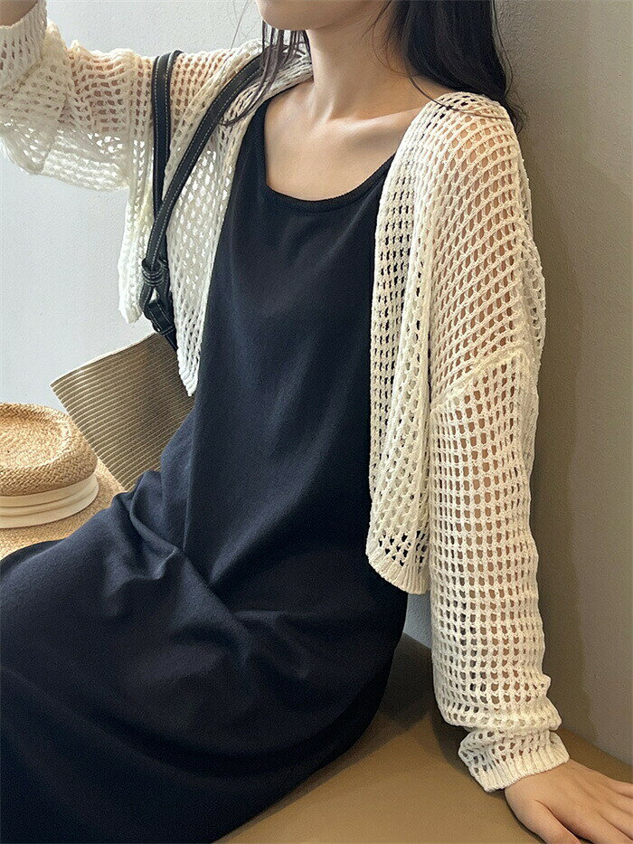 カーディガン サマーニット レディース 夏 ニット 透かし彫り 薄手 カーデ ショート丈 長袖 ニットカーデ サマー 夏用 カットソー トップス 羽織 ゆったり きれいめ 柔らかい カジュアル 可愛い おしゃれ ニットカーディガン 羽織り
