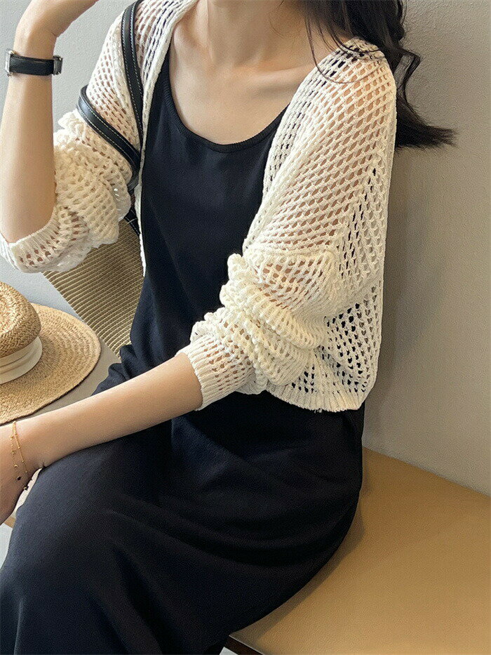 カーディガン サマーニット レディース 夏 ニット 透かし彫り 薄手 カーデ ショート丈 長袖 ニットカーデ サマー 夏用 カットソー トップス 羽織 ゆったり きれいめ 柔らかい カジュアル 可愛い おしゃれ ニットカーディガン 羽織り