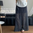 ワイドパンツ レディース ガウチョパンツ ガウチョ イージーパンツ シフォンパンツ パンツ ロングパンツ ボトムス シフォン シアー 透け感 シアー感 ドット柄 水玉 大きいサイズ ウエストゴム ゴムフレア リラックス パンツ