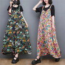 【店長おすすめ】サロペット パンツ ワイドパンツ レディース 夏 オーバーオール オールインワン 大きいサイズ ゆったり 体型カバー 可愛い カジュアル シンプル お洒落 30代 40代 50代 送料無料 サロペットパンツ ワイド 総柄 花柄