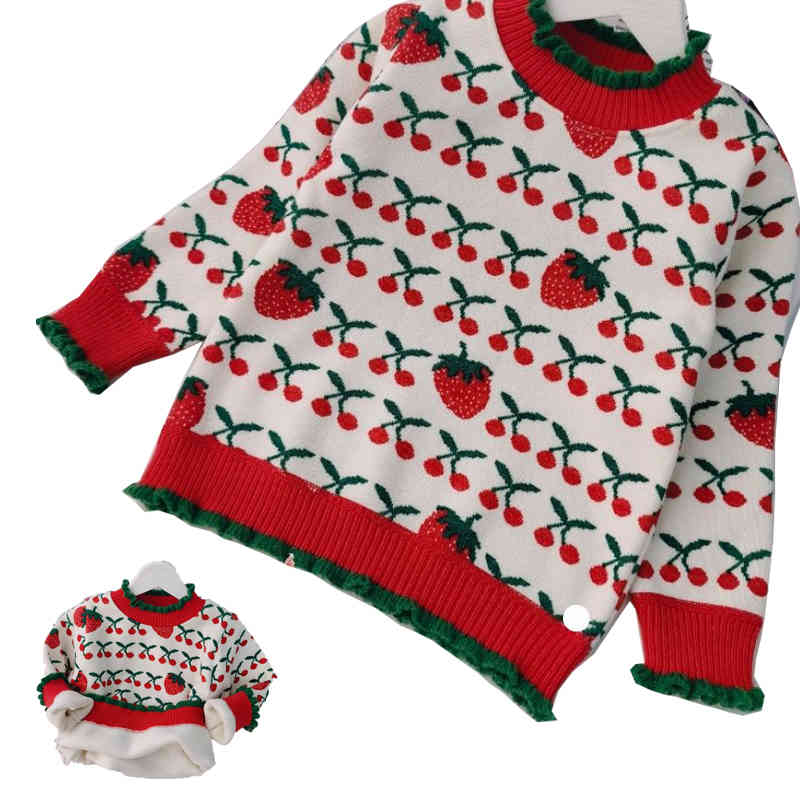 【P2倍！2930円→実質2871円 11/27 01:59まで】インナーセーター キッズ 秋冬 ニットセーター 女の子 おしゃれセーター 長袖 プルオーバー 苺セーター 桜桃セーター 丸襟 トップス ニットトップス シンプル カジュアル おしゃれ おでかけ カジュアルセーター