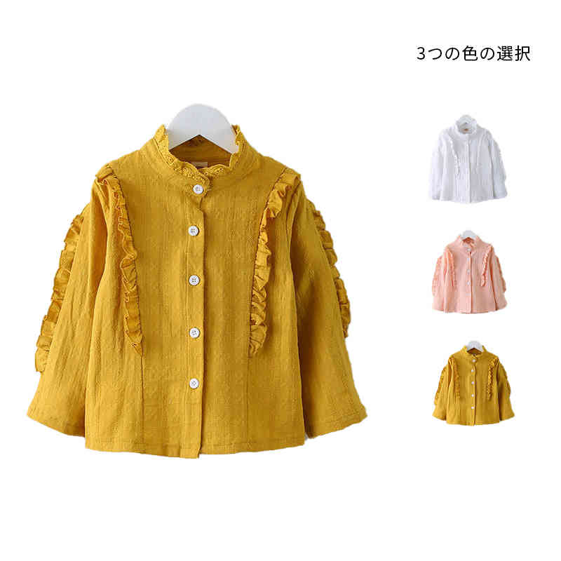 【P5倍！2020円→実質1818円 10/17迄】シャツブラウス キッズ 春秋 ショートブラウス ブラウス トップス インナーブラウス ジュニア 女の子 長袖 無地 可愛い おしゃれ シンプル 女児 ゆったり 子供服 かわいい おでかけ インナーウエア フリルブラウス おしゃれブラウス
