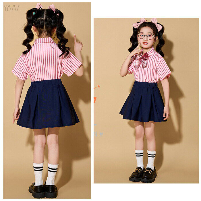 【店長おすすめ】キッズ ダンス衣装 ストライプ柄 シャツ 女の子 半袖 幼稚園 小学校 子供服 カジュアルシャツ 赤シャツ 杏シャツ 青シャツ 運動会 応援団 普段着 公演服 文化祭 学園祭 ガールズ かわいい シャツ 普段着 110 120 シャツ 舞台 団体服 演出服