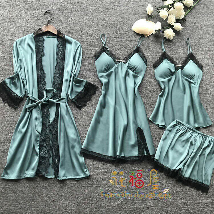 【P5倍！3960円→実質3762円 11/15 23:59まで】4色！4点パジャマ ネグリジェ レディース 前開き 寝間着..